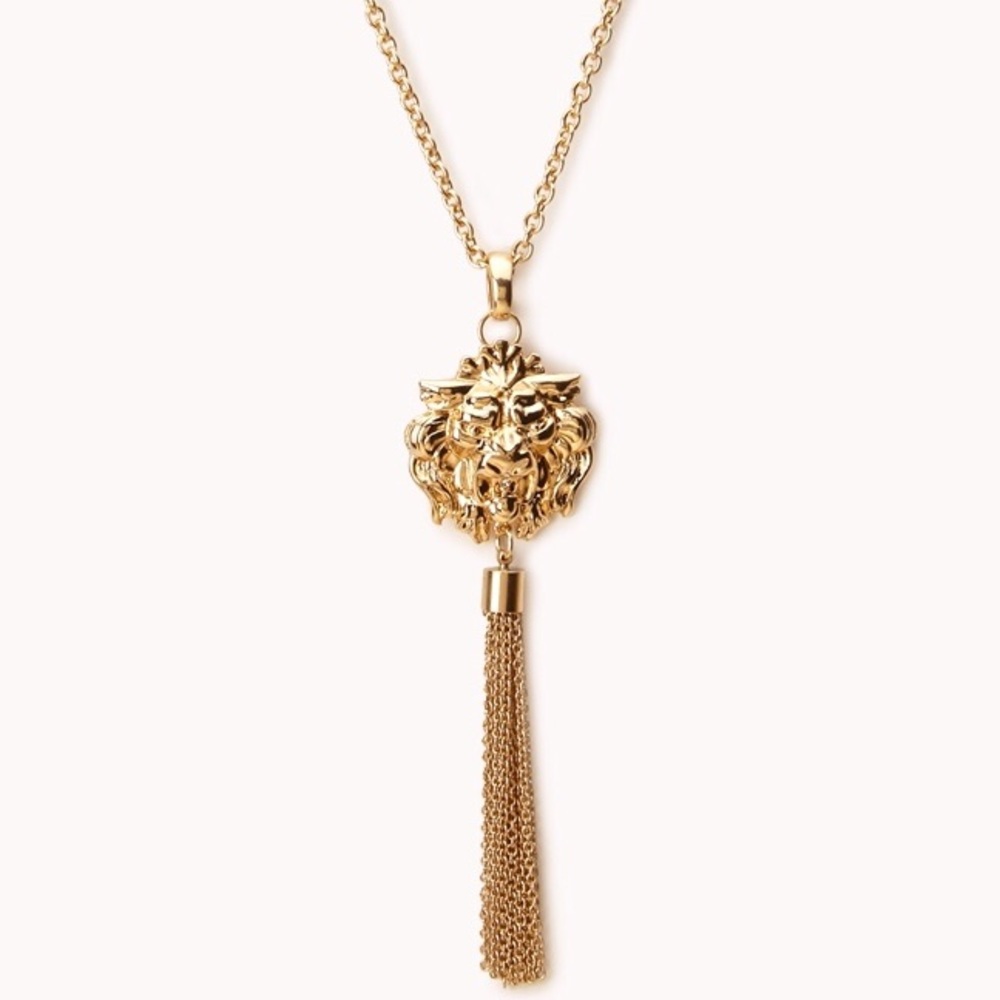 Gold lion tassel necklace